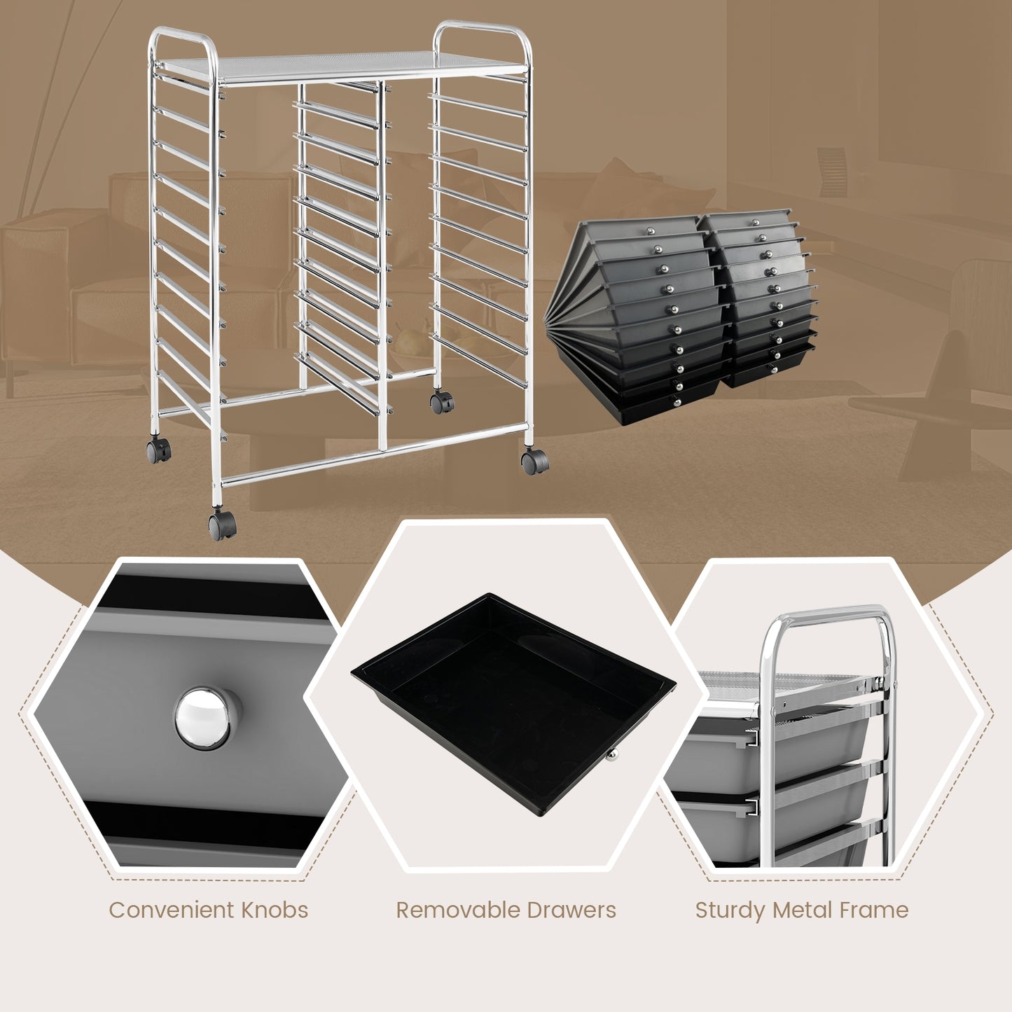 20 Drawers Rolling Storage Cart Studio Organizer-Black & Gray Kids Crystal