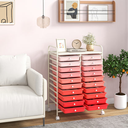 20 Drawers Rolling Storage Cart Studio Organizer-Gradient Pink