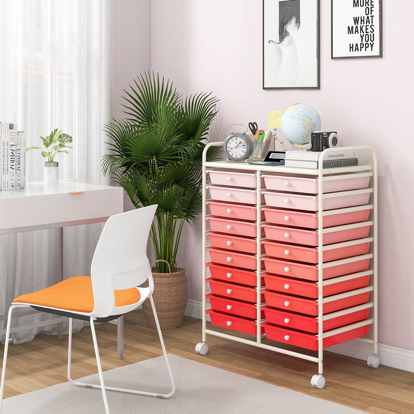 20 Drawers Rolling Storage Cart Studio Organizer-Gradient Pink Kids Crystal