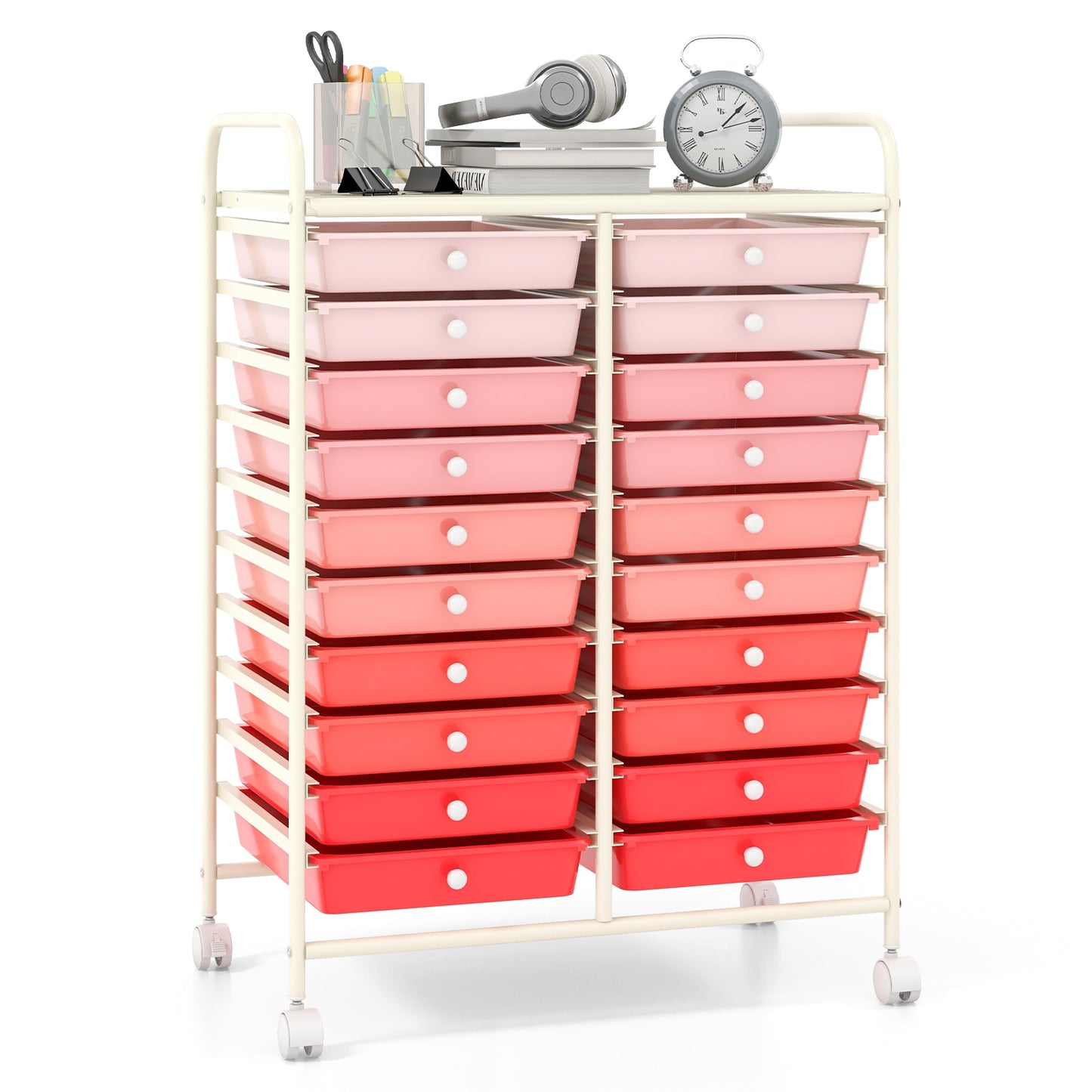 20 Drawers Rolling Storage Cart Studio Organizer-Gradient Pink Kids Crystal