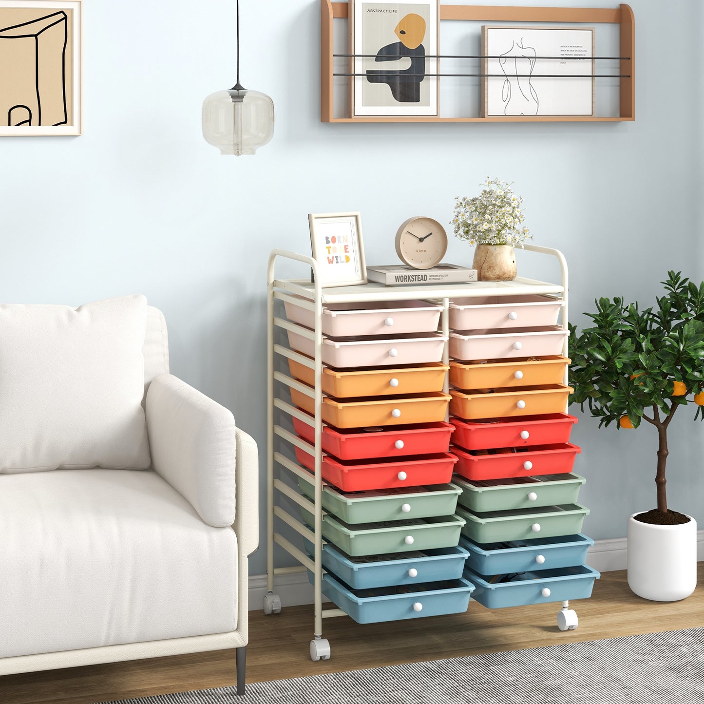 20 Drawers Rolling Storage Cart Studio Organizer-Deep Multicolor Kids Crystal