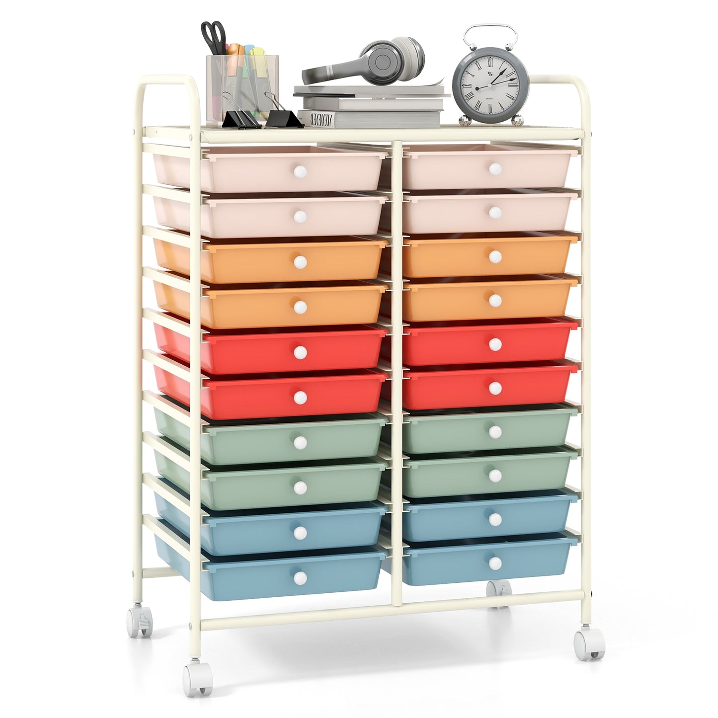 20 Drawers Rolling Storage Cart Studio Organizer-Deep Multicolor Kids Crystal