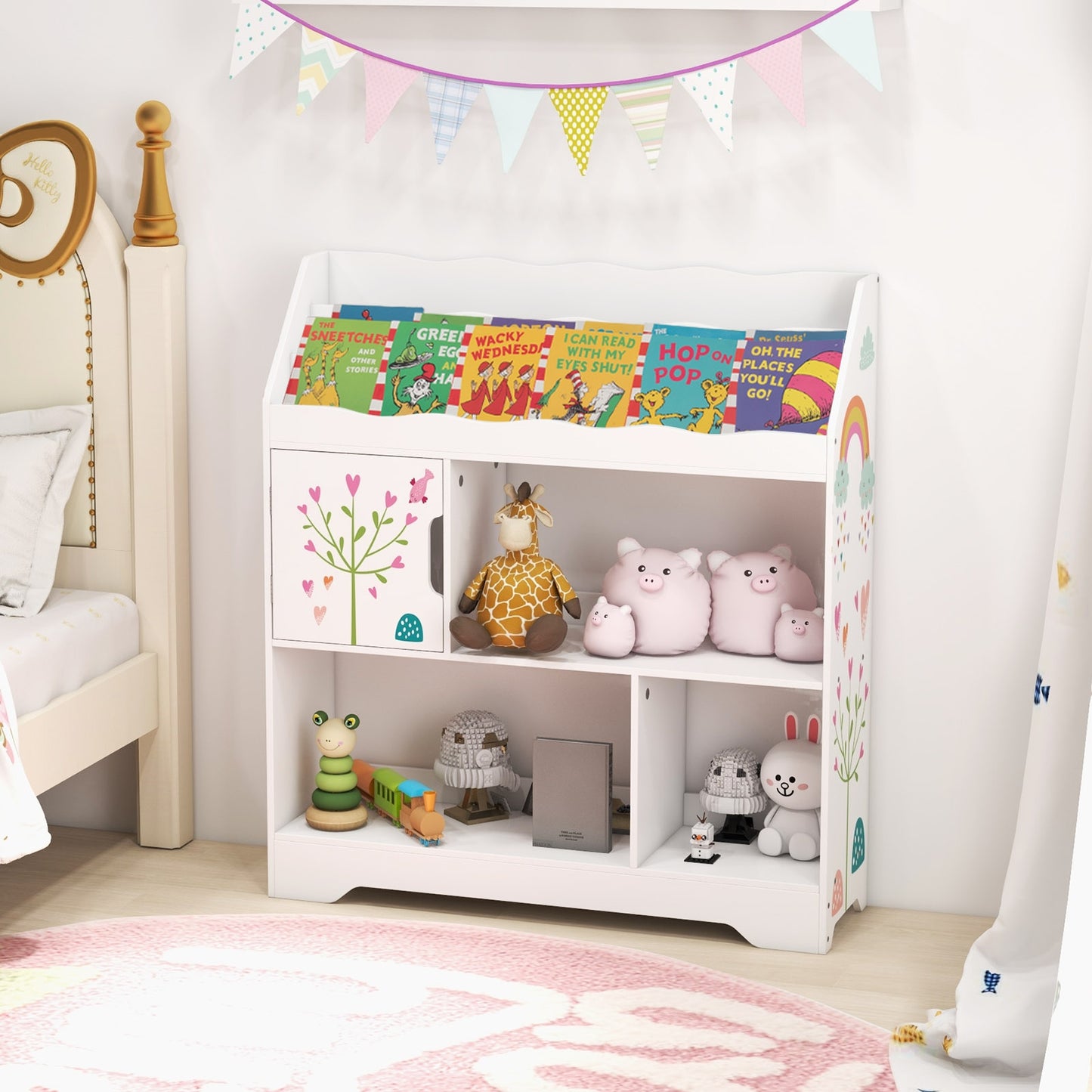 Kids Toy Storage Organizer with Book Shelf and Storage Cabinet-White Kids Crystal