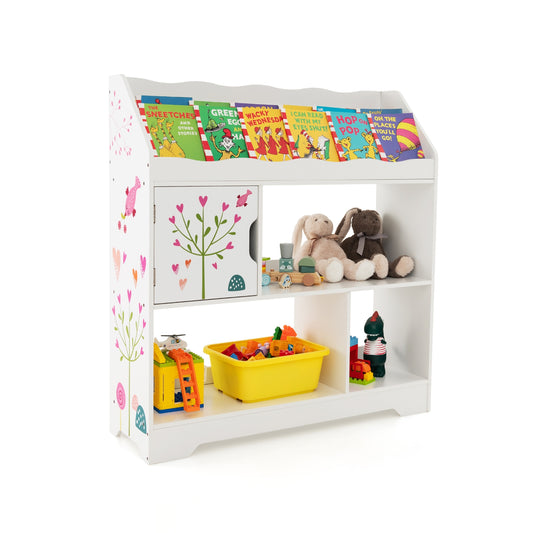 Kids Toy Storage Organizer with Book Shelf and Storage Cabinet-White Kids Crystal