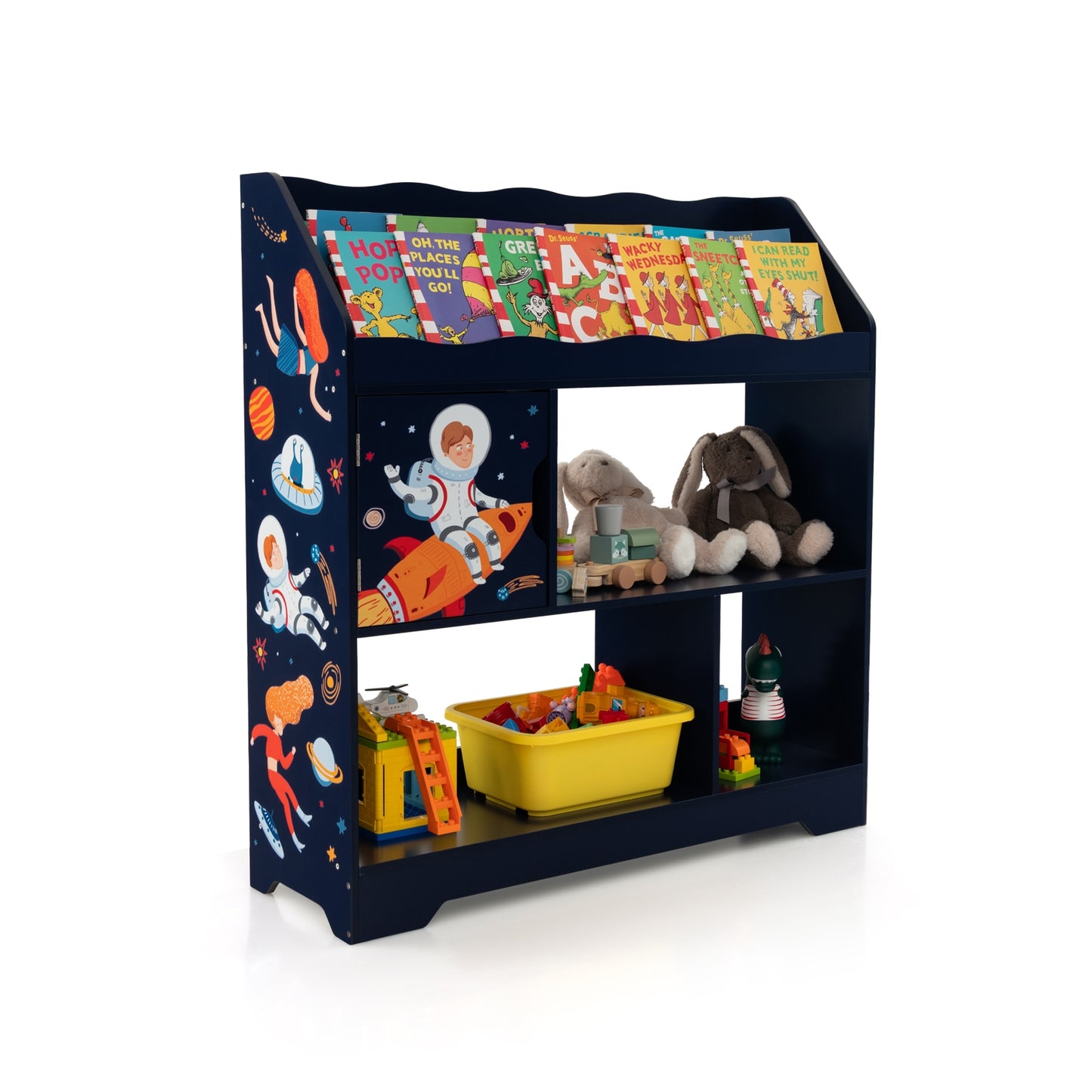 Kids Toy Storage Organizer with Book Shelf and Storage Cabinet-Navy Kids Crystal