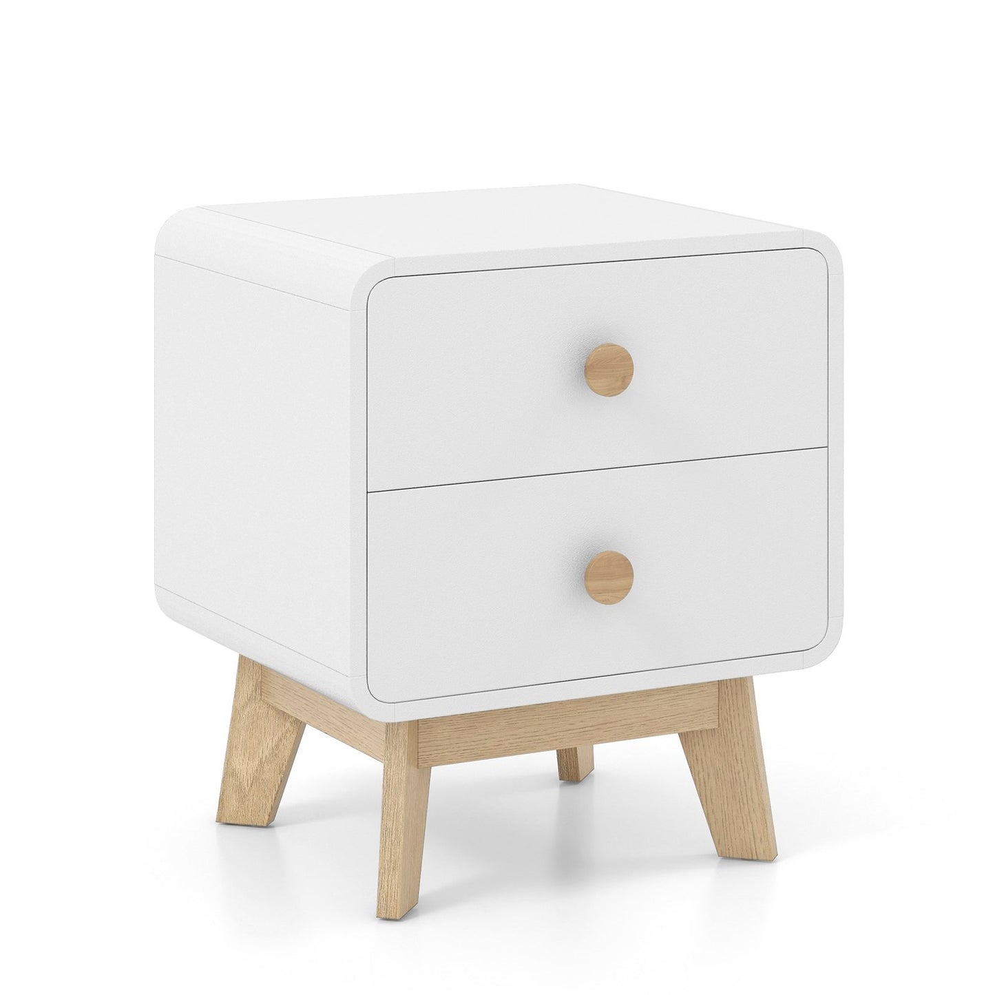 Nightstand with 2 Drawers Solid Rubber Wood Legs-White Kids Crystal
