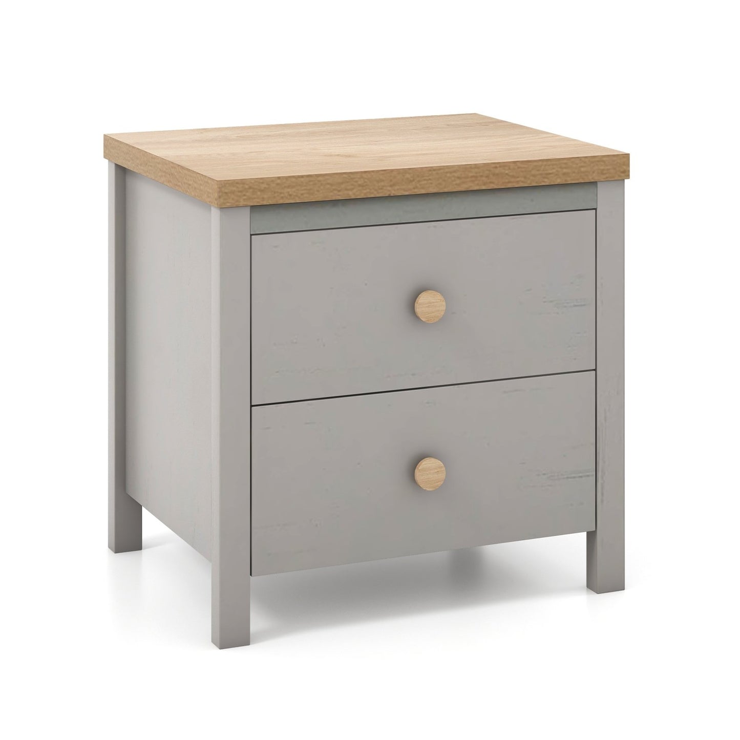 2-Drawer Nightstand with Rubber Wood Legs-Gray Kids Crystal