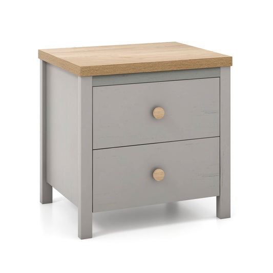 2-Drawer Nightstand with Rubber Wood Legs-Gray Kids Crystal