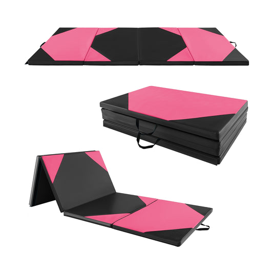 10 Feet x 4 Feet x 2 Inch Folding Exercise Mat with Hook and Loop Fasteners-Black and Pink Kids Crystal