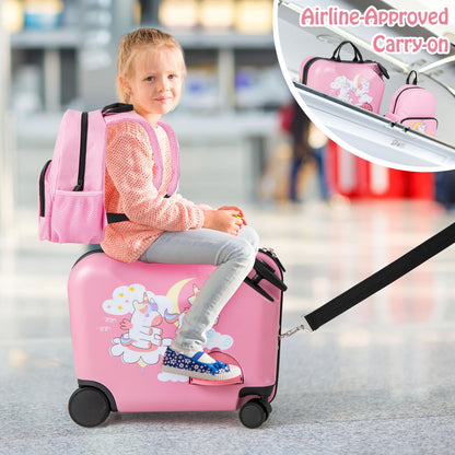 2 Pieces Kid Luggage Set with Spinner Wheels and Aluminum Handle-Pink