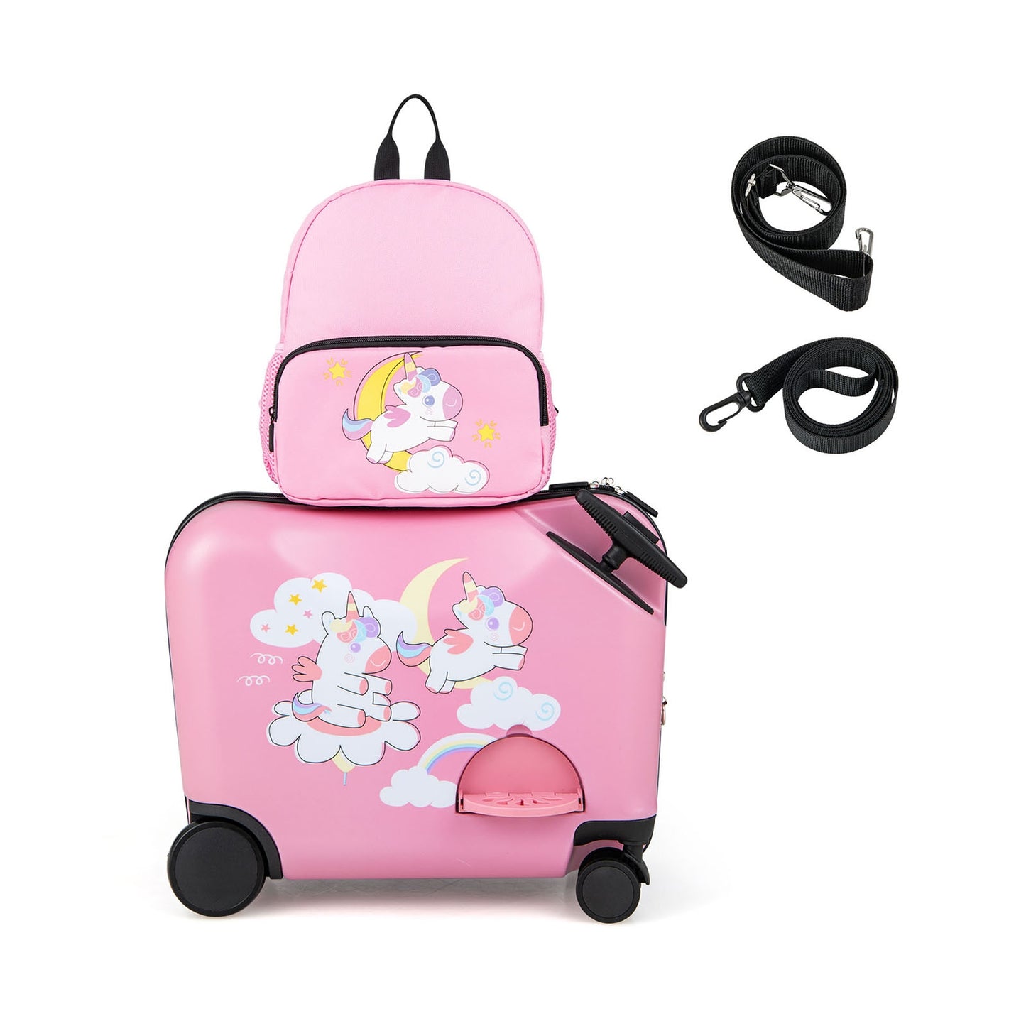 2 Pieces Kid Luggage Set with Spinner Wheels and Aluminum Handle-Pink Kids Crystal