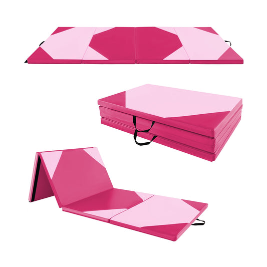 10' x 4' x 2&quot; Folding Exercise Mat with Hook and Loop Fasteners-Hot Pink Kids Crystal