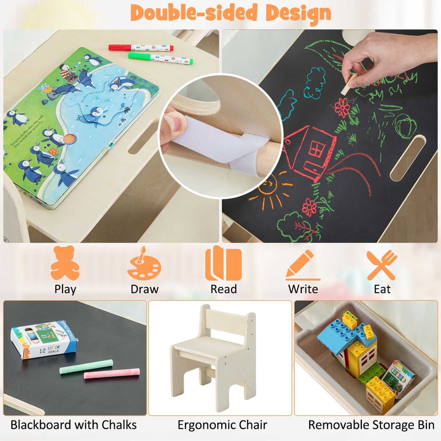 Montessori Style Indoor Playhouse with Storage Bin and Floor Mat for Toddlers Aged 2-6 Years Old-Beige Kids Crystal