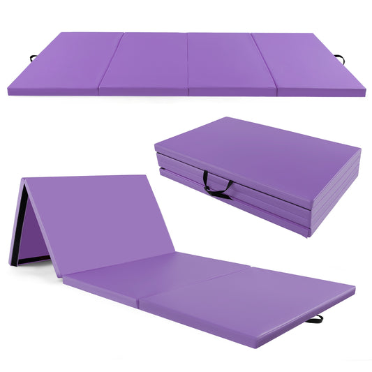 4-Panel PU Leather Folding Exercise Mat with Carrying Handles-Purple Kids Crystal