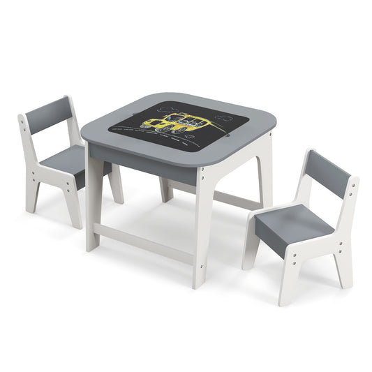 Kid's Table and Chairs Set with Double-sized Tabletop-Gray Kids Crystal