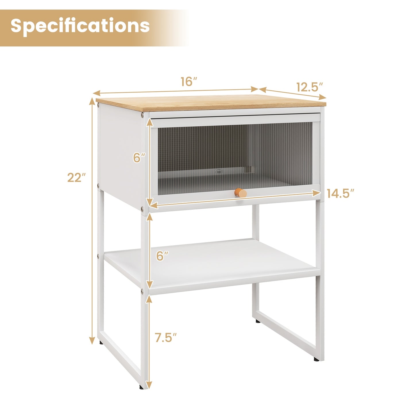 Nightstand with Flip up Door Storage Shelf-White Kids Crystal