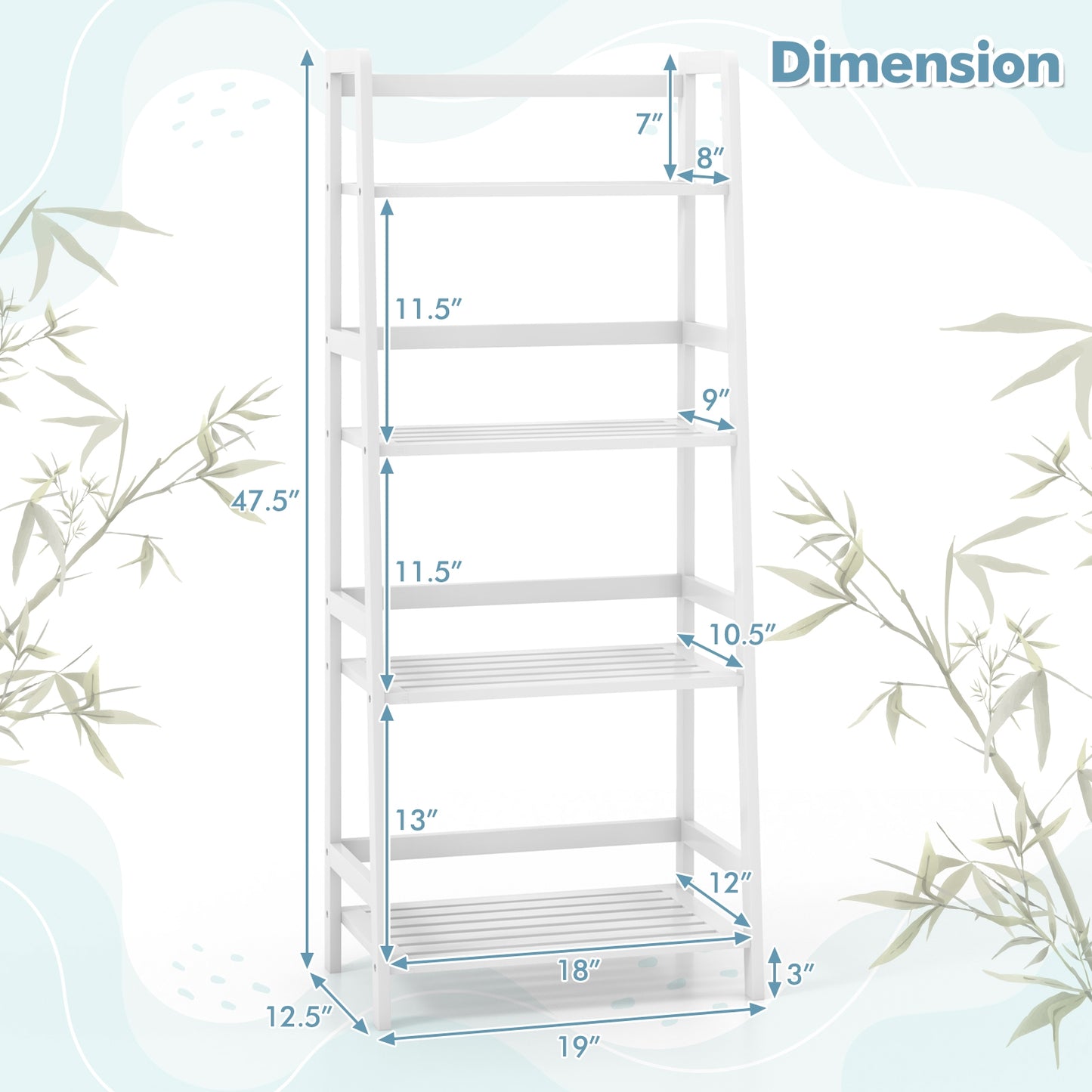 47.5 Inch 4-Tier Multifunctional Bamboo Bookcase Storage Stand Rack-White Kids Crystal
