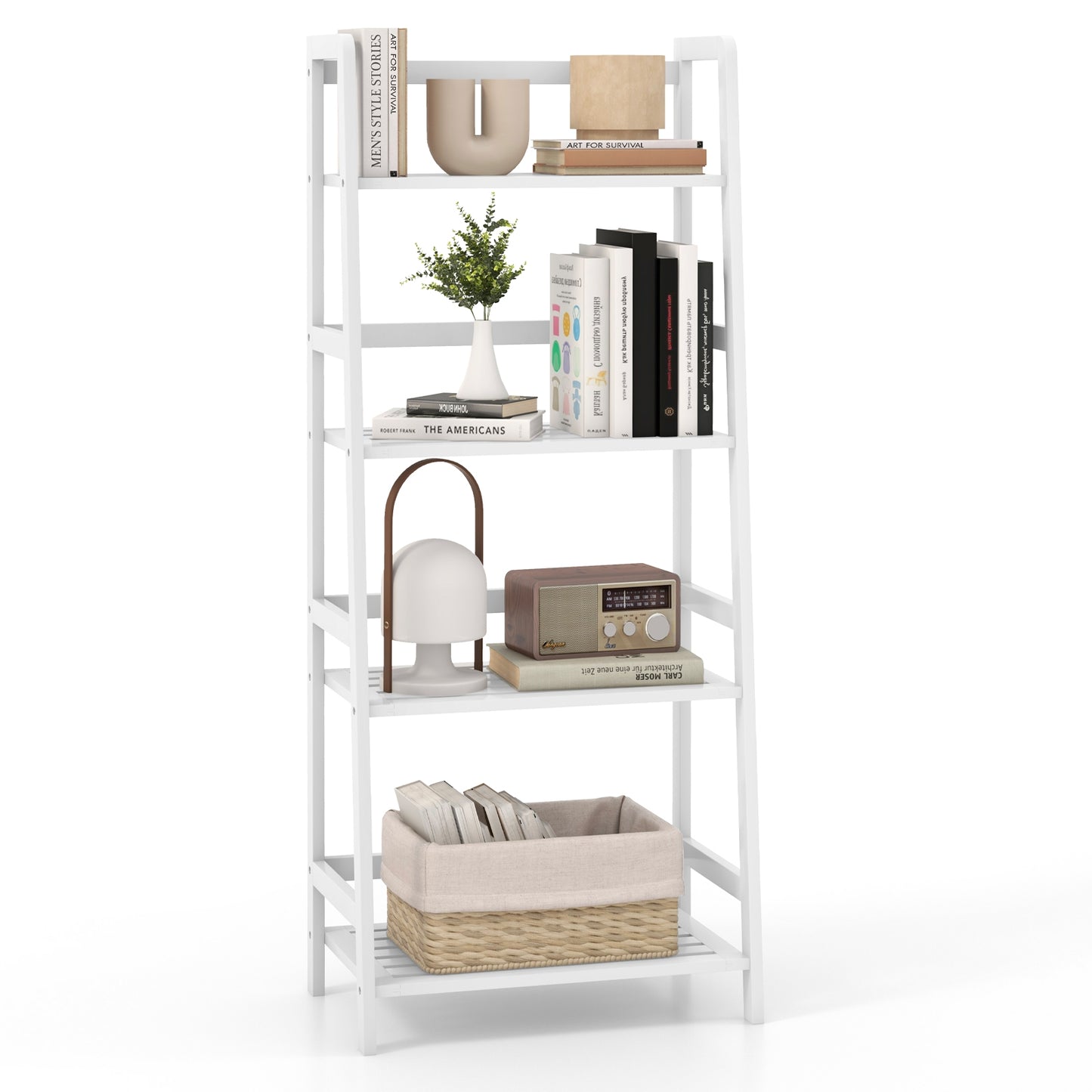 47.5 Inch 4-Tier Multifunctional Bamboo Bookcase Storage Stand Rack-White Kids Crystal