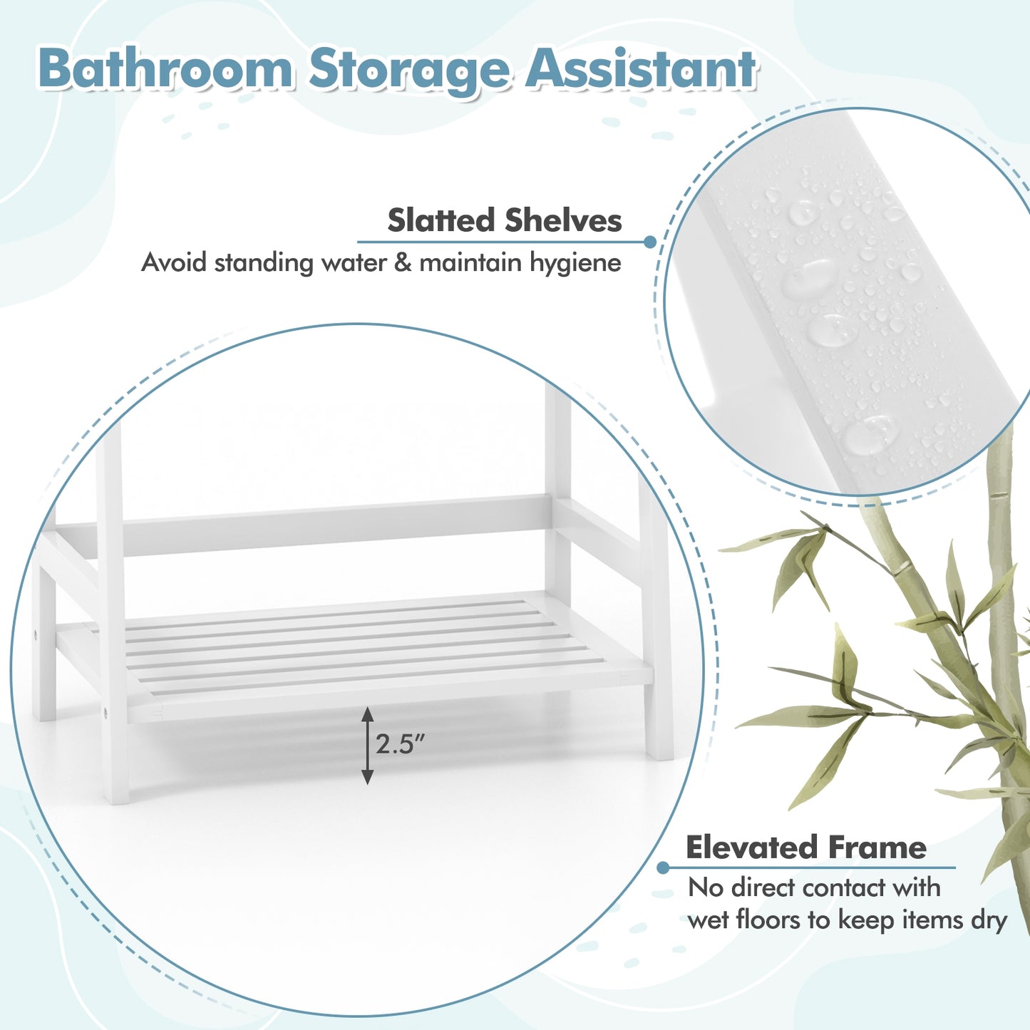 47.5 Inch 4-Tier Multifunctional Bamboo Bookcase Storage Stand Rack-White Kids Crystal