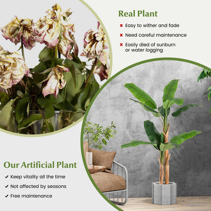 5.5/6.5 Feet Tall Artificial Banana Tree with 10/27 Large Leaves-5.5 ft
