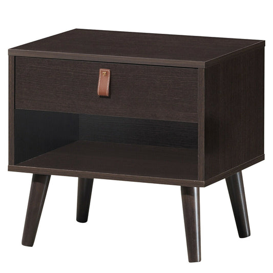 Nightstand Bedroom Table with Drawer Storage Shelf-Brown Kids Crystal