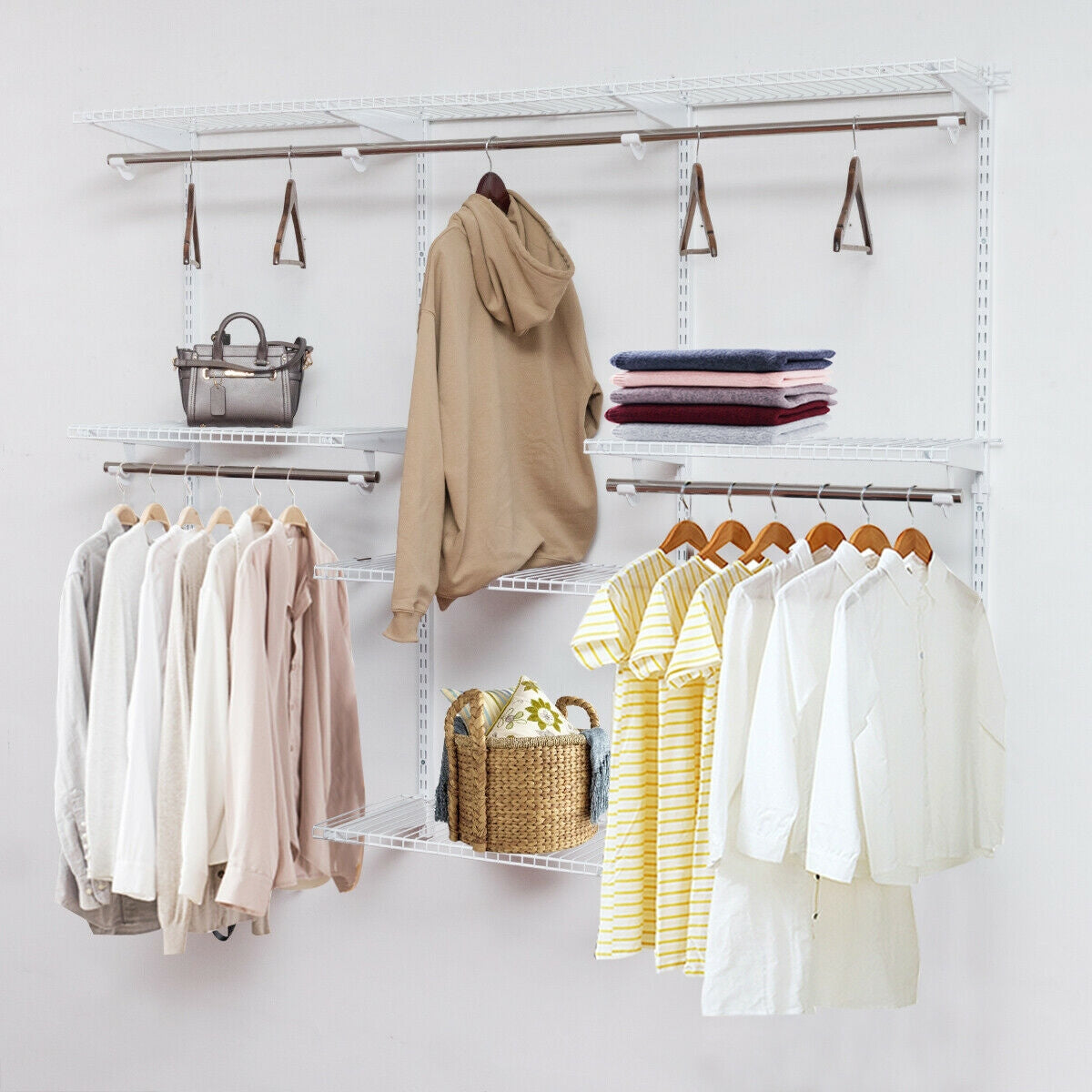 Adjustable Wall Mounted Closet Rack System with Shelf Kids Crystal