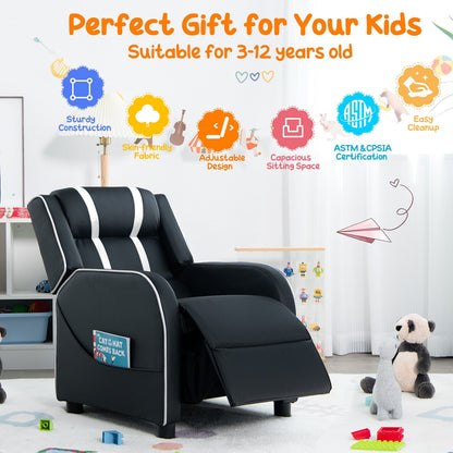 Kids Recliner Chair with Side Pockets and Footrest-White