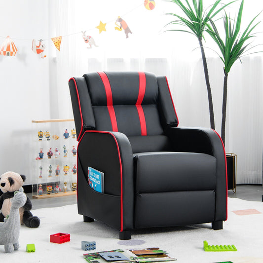 Kids Recliner Chair with Side Pockets and Footrest-Red Kids Crystal
