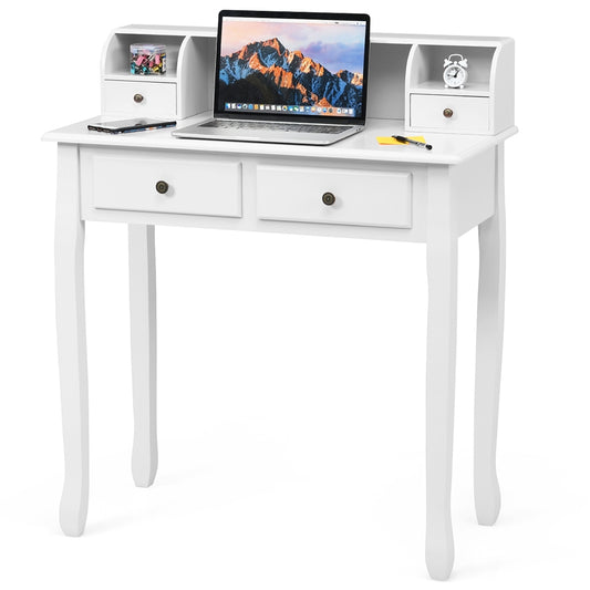 Writing Desk 2-Tier Vanity Desk Computer Desk with 4 Drawers-White Kids Crystal