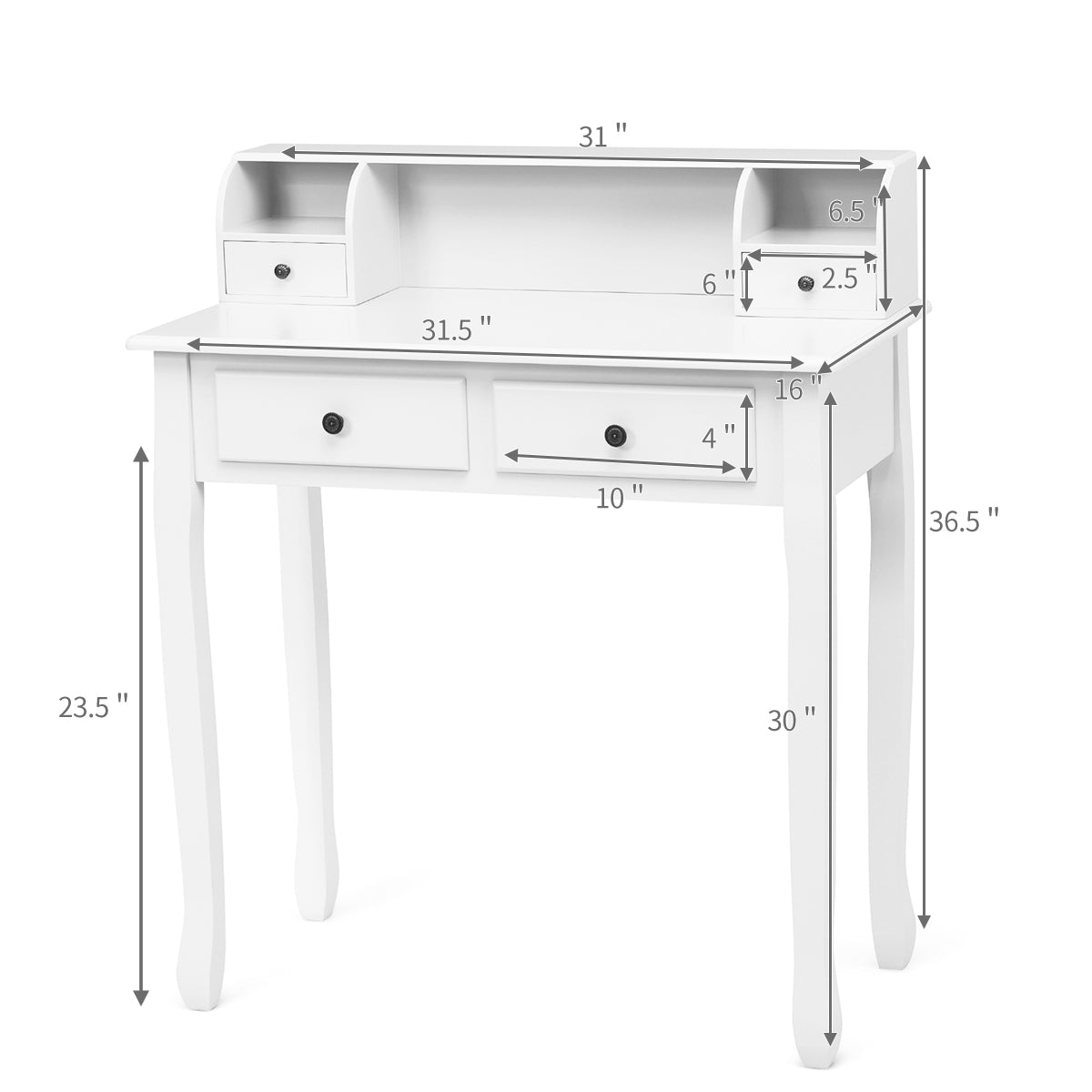 Writing Desk 2-Tier Vanity Desk Computer Desk with 4 Drawers-White Kids Crystal