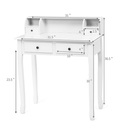 Writing Desk 2-Tier Vanity Desk Computer Desk with 4 Drawers-White
