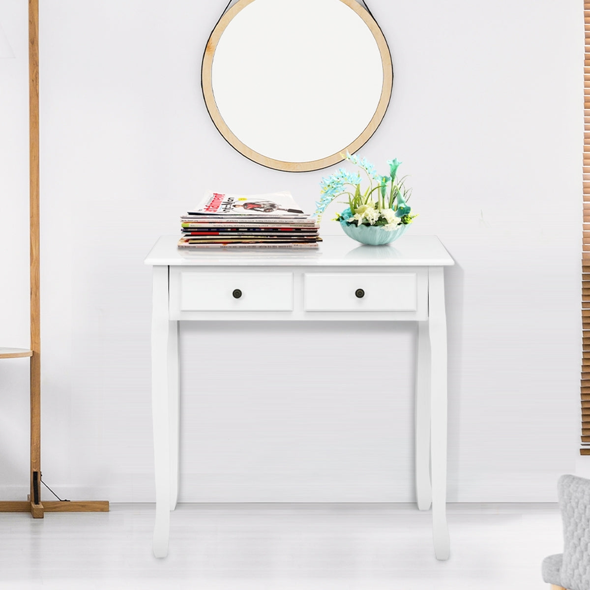 Writing Desk 2-Tier Vanity Desk Computer Desk with 4 Drawers-White Kids Crystal