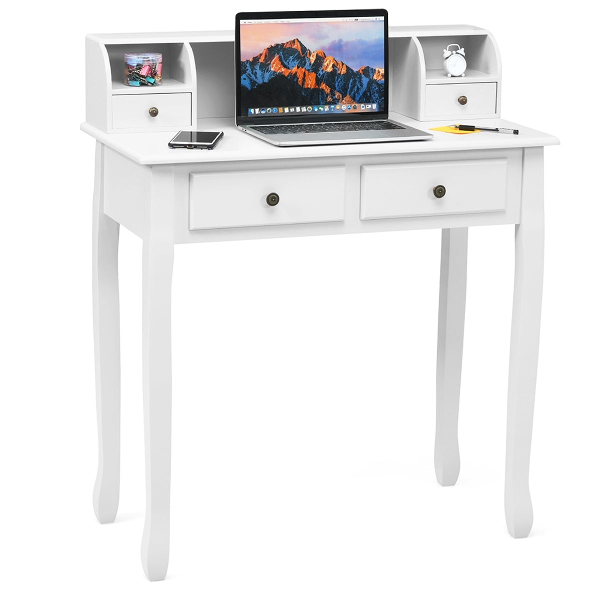 Writing Desk 2-Tier Vanity Desk Computer Desk with 4 Drawers-White Kids Crystal