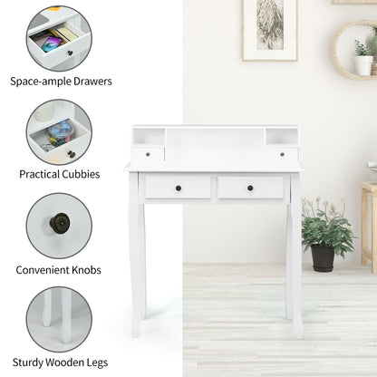 Writing Desk 2-Tier Vanity Desk Computer Desk with 4 Drawers-White
