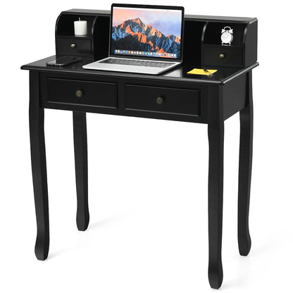 Writing Desk 2-Tier Vanity Desk Computer Desk with 4 Drawers-Black
