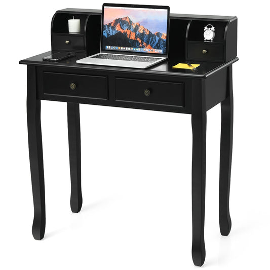 Writing Desk 2-Tier Vanity Desk Computer Desk with 4 Drawers-Black Kids Crystal