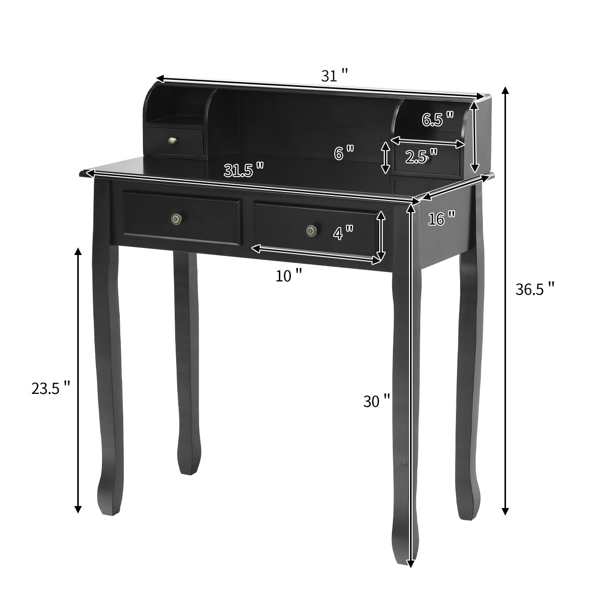 Writing Desk 2-Tier Vanity Desk Computer Desk with 4 Drawers-Black Kids Crystal