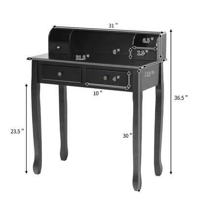 Writing Desk 2-Tier Vanity Desk Computer Desk with 4 Drawers-Black