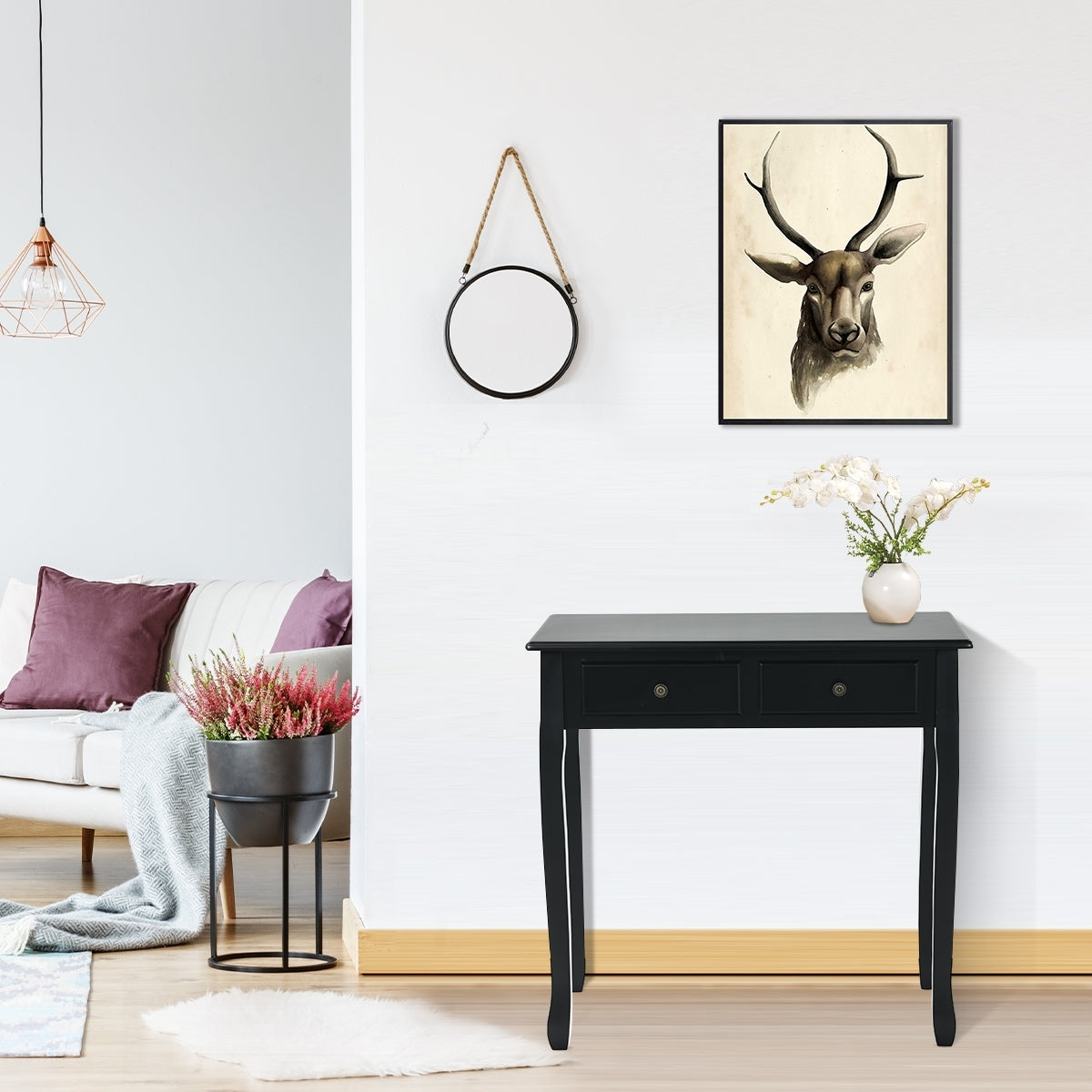 Writing Desk 2-Tier Vanity Desk Computer Desk with 4 Drawers-Black Kids Crystal