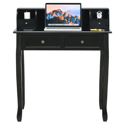 Writing Desk 2-Tier Vanity Desk Computer Desk with 4 Drawers-Black