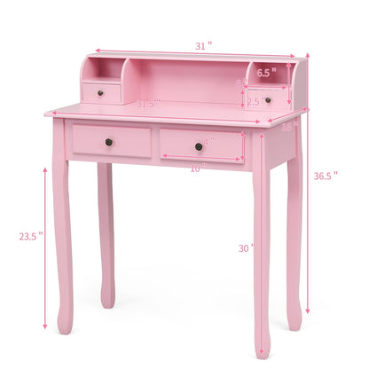 Writing Desk 2-Tier Vanity Desk Computer Desk with 4 Drawers-Pink