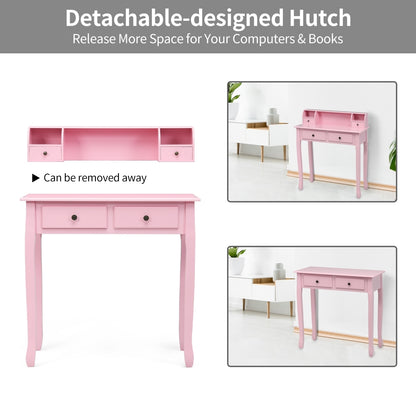 Writing Desk 2-Tier Vanity Desk Computer Desk with 4 Drawers-Pink