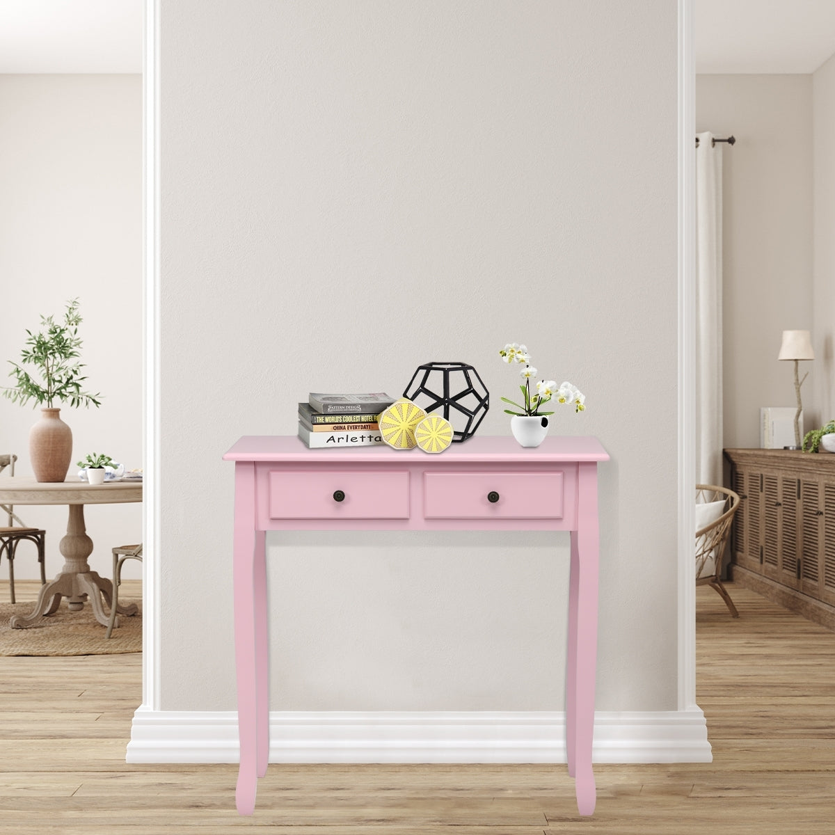 Writing Desk 2-Tier Vanity Desk Computer Desk with 4 Drawers-Pink Kids Crystal