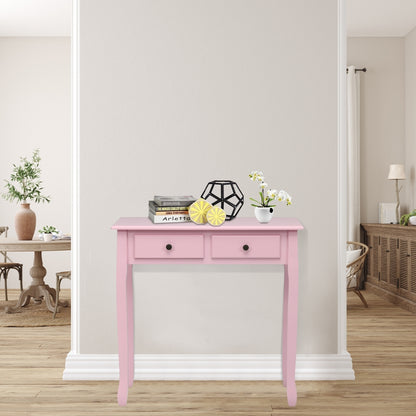 Writing Desk 2-Tier Vanity Desk Computer Desk with 4 Drawers-Pink