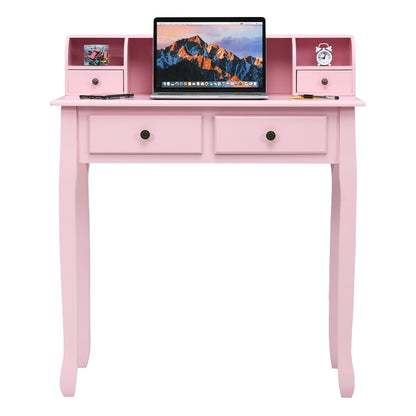 Writing Desk 2-Tier Vanity Desk Computer Desk with 4 Drawers-Pink