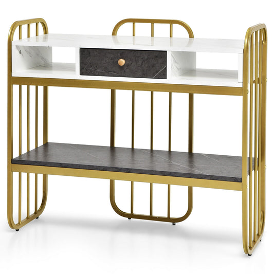 Console Table with Drawer Storage Shelf Wide Tabletop-White Kids Crystal