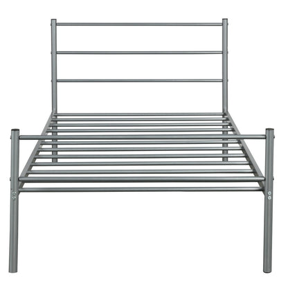 Twin Size Metal Bed Frame Platform with Headboard-Silver