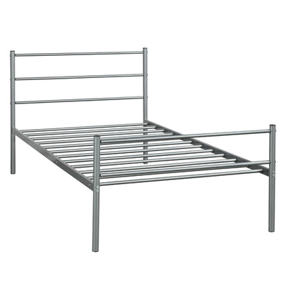 Twin Size Metal Bed Frame Platform with Headboard-Silver