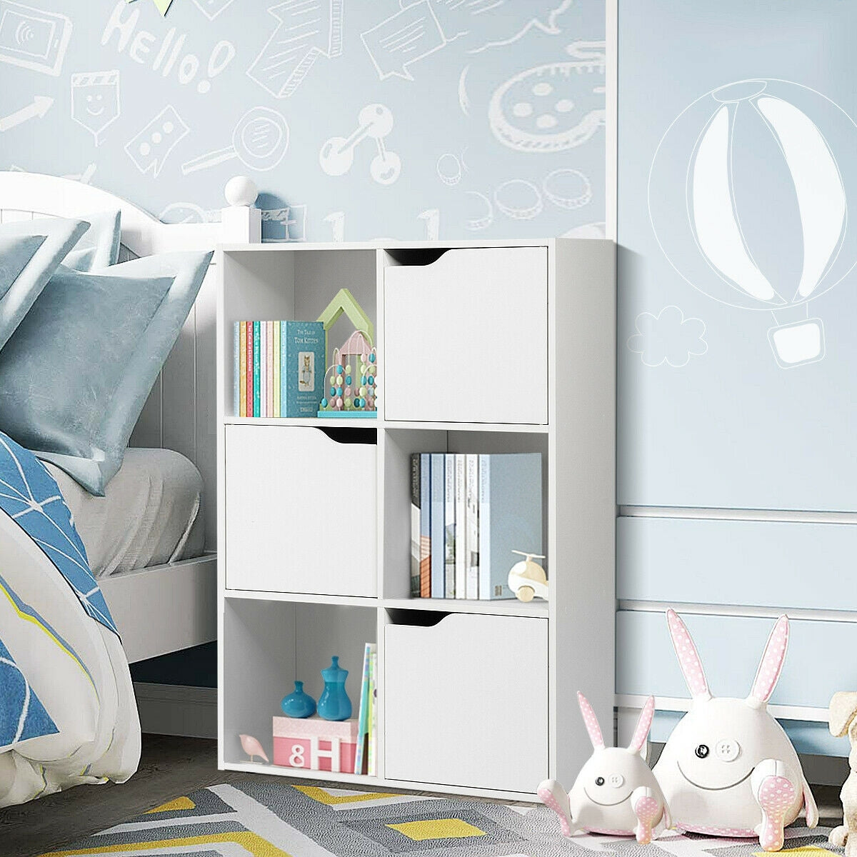 6 Cubes Wood Storage Shelves Organization Kids Crystal