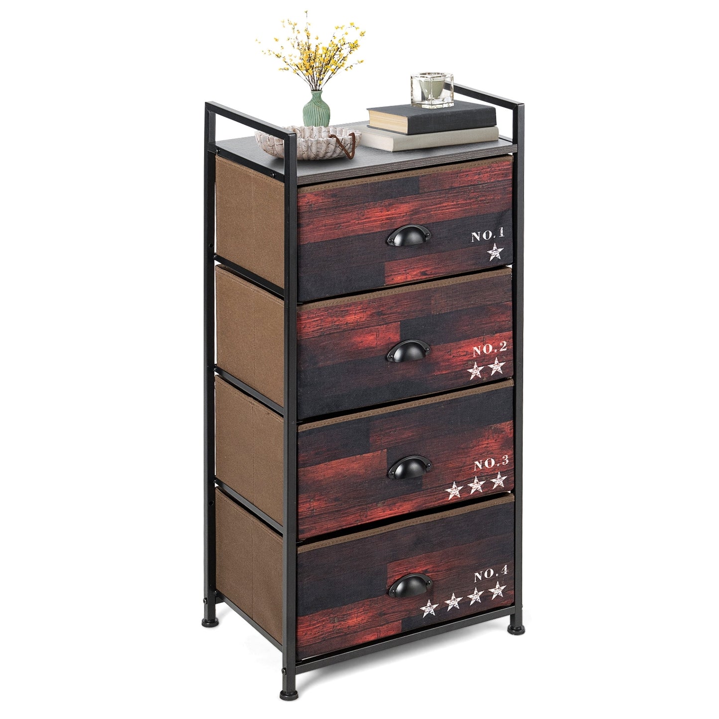 Industrial 4 Fabric Drawers Storage Dresser with Fabric Drawers and Steel Frame Kids Crystal